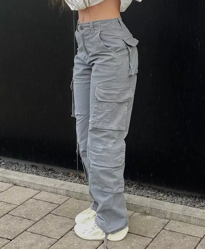 Straight Leg Grey Cargo Pants