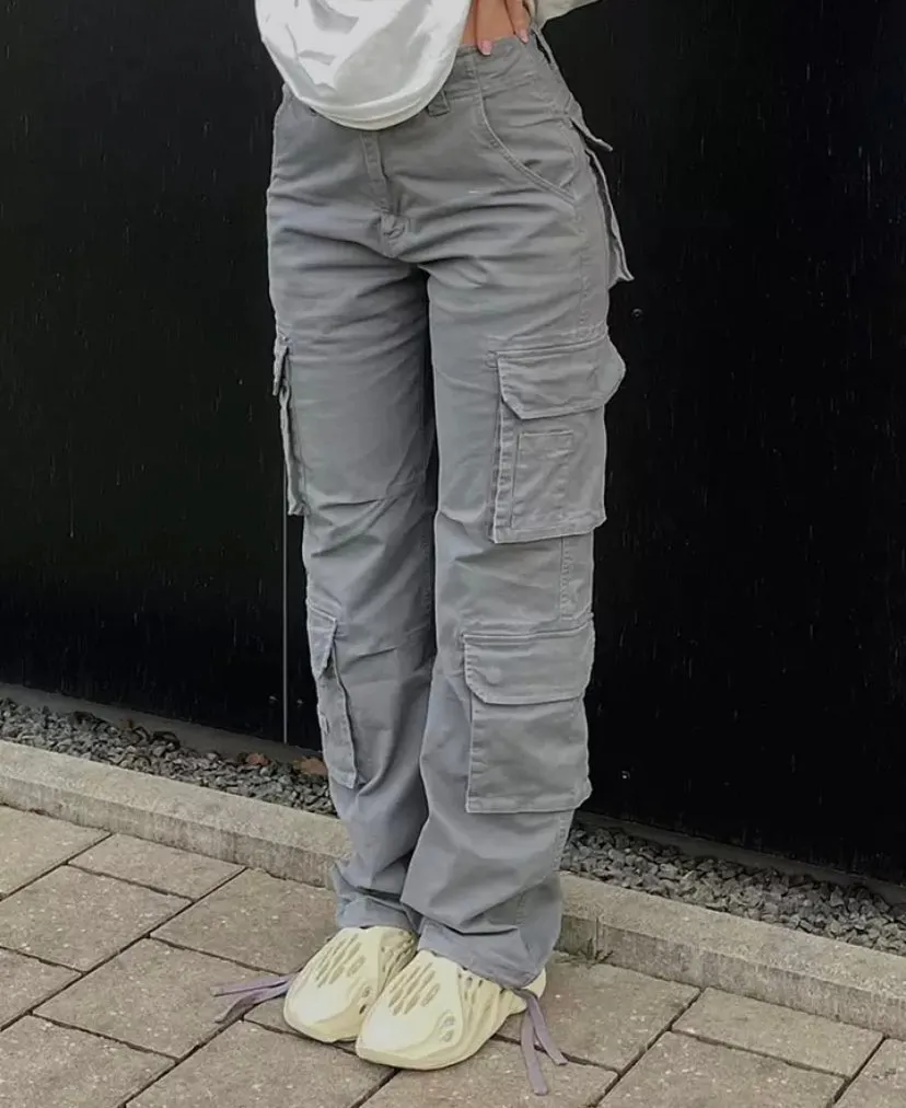 Straight Leg Grey Cargo Pants