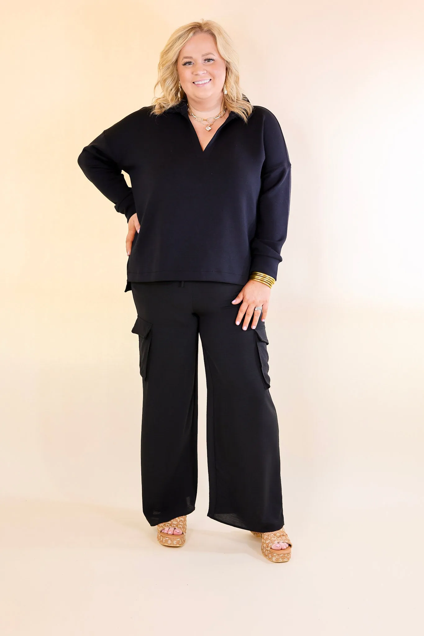 Sunday Stroll Wide Leg Cargo Pant in Black