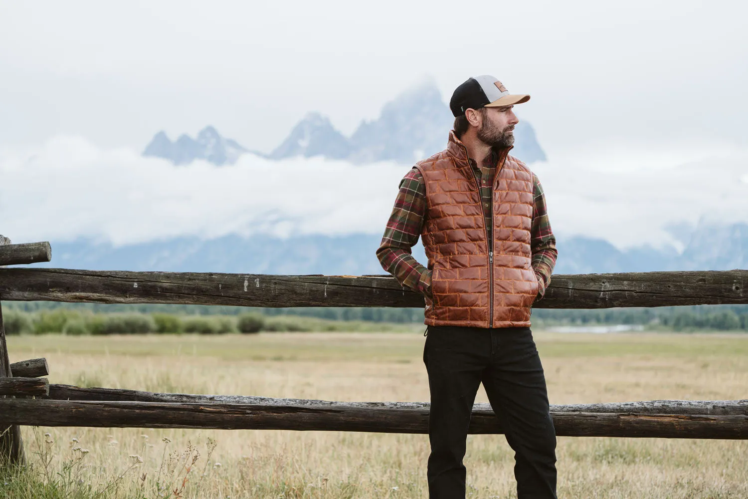 Teton Leather Light Down Vest | Whiskey Brown