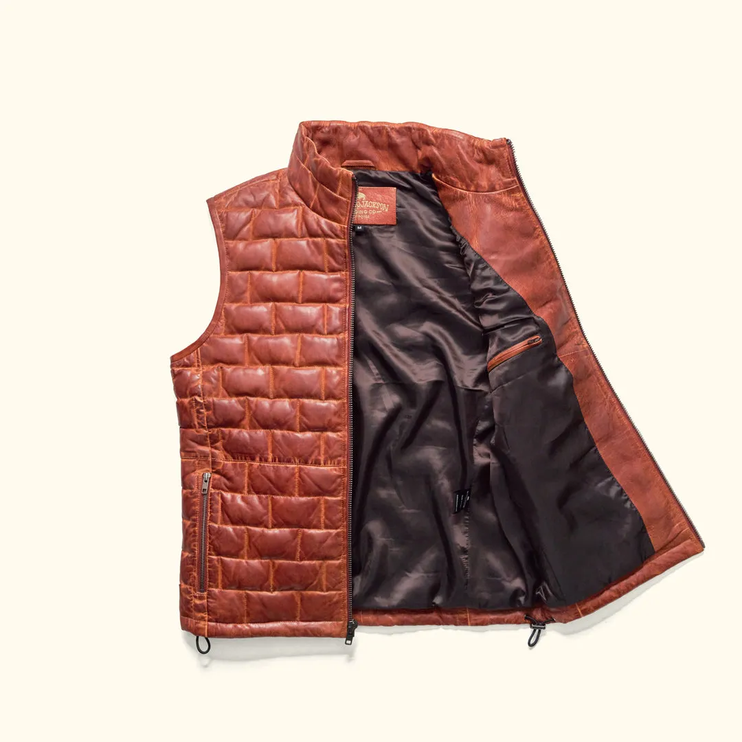 Teton Leather Light Down Vest | Whiskey Brown