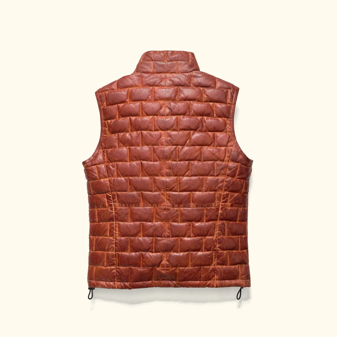 Teton Leather Light Down Vest | Whiskey Brown