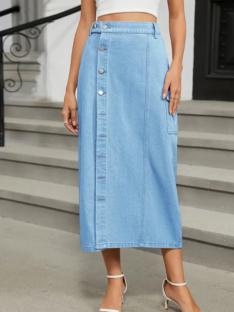 Trendy Elastic Waist Denim Skirt