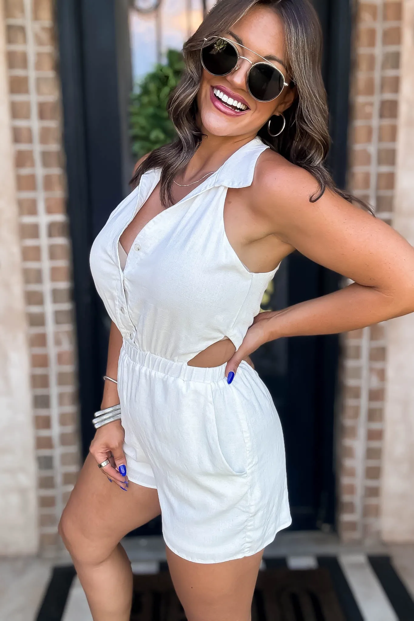 White Collared Sleeveless Romper