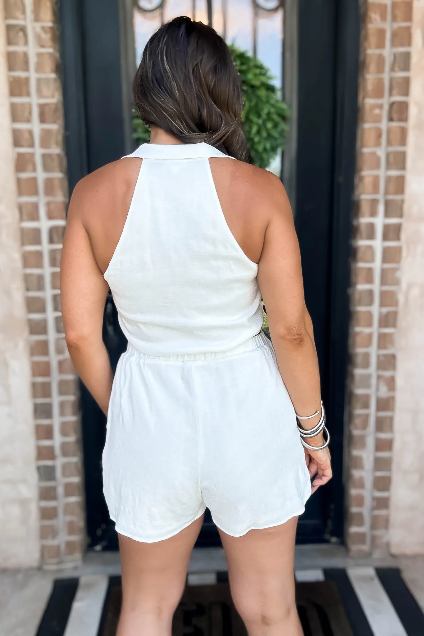 White Collared Sleeveless Romper