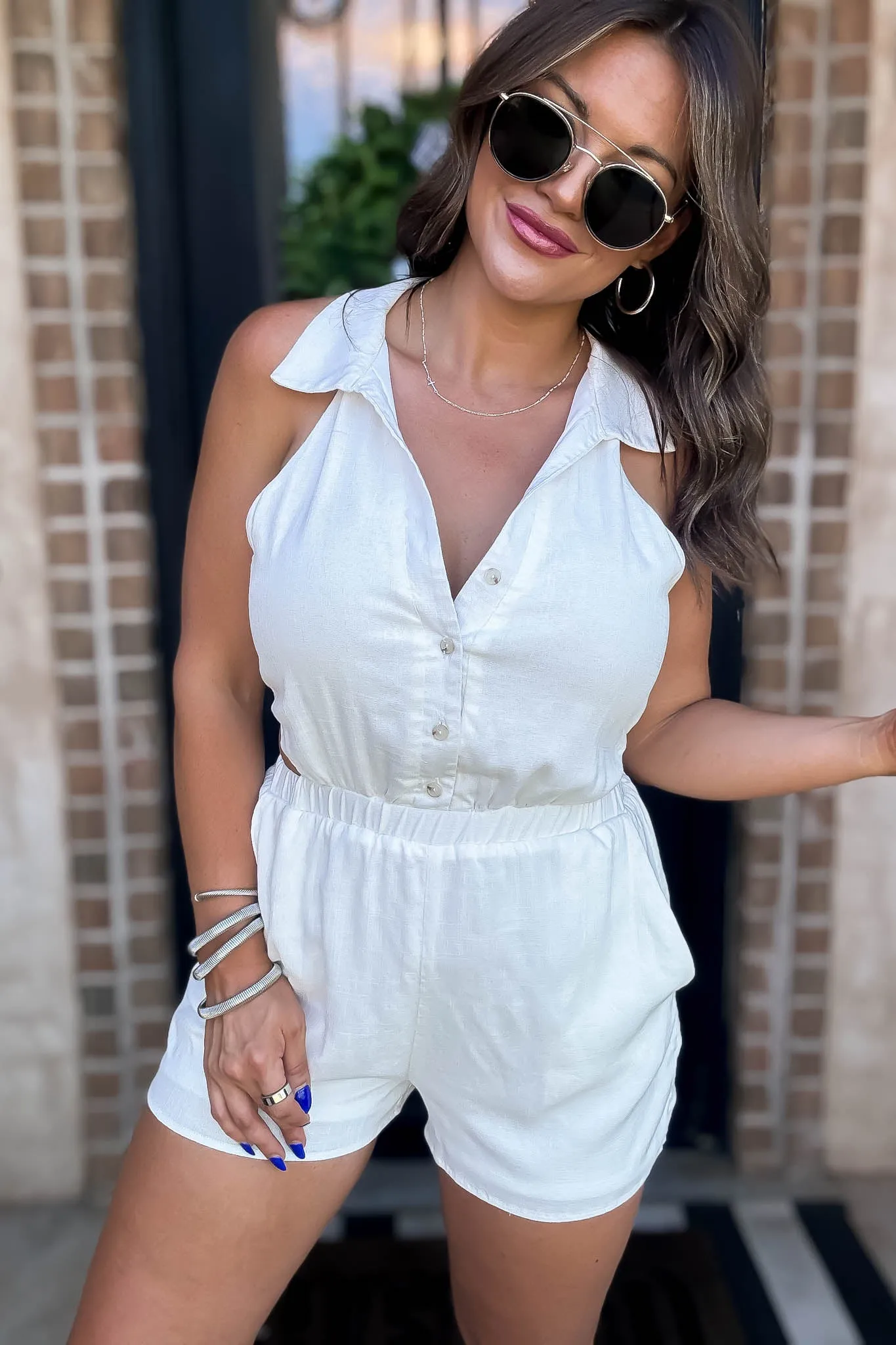 White Collared Sleeveless Romper