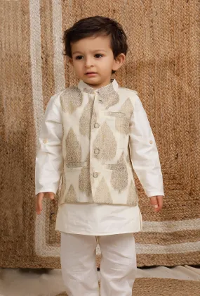 White Cream Brocade Nehru Jacket