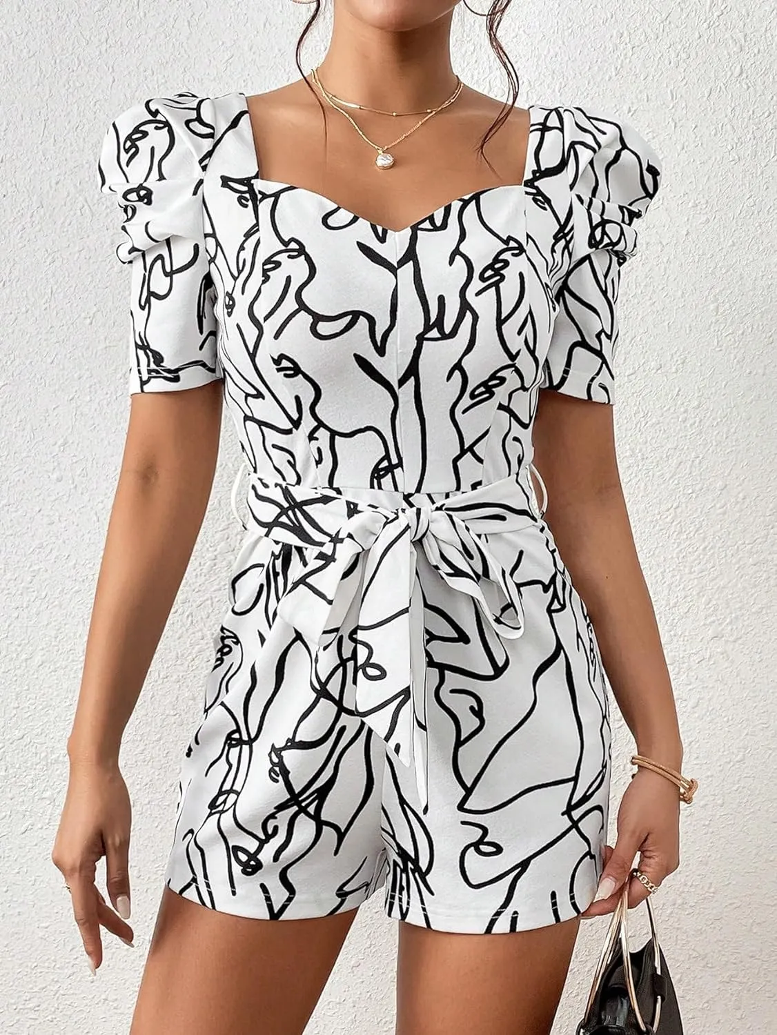 White Sweetheart Graphic Printed Short Sleeve Romper