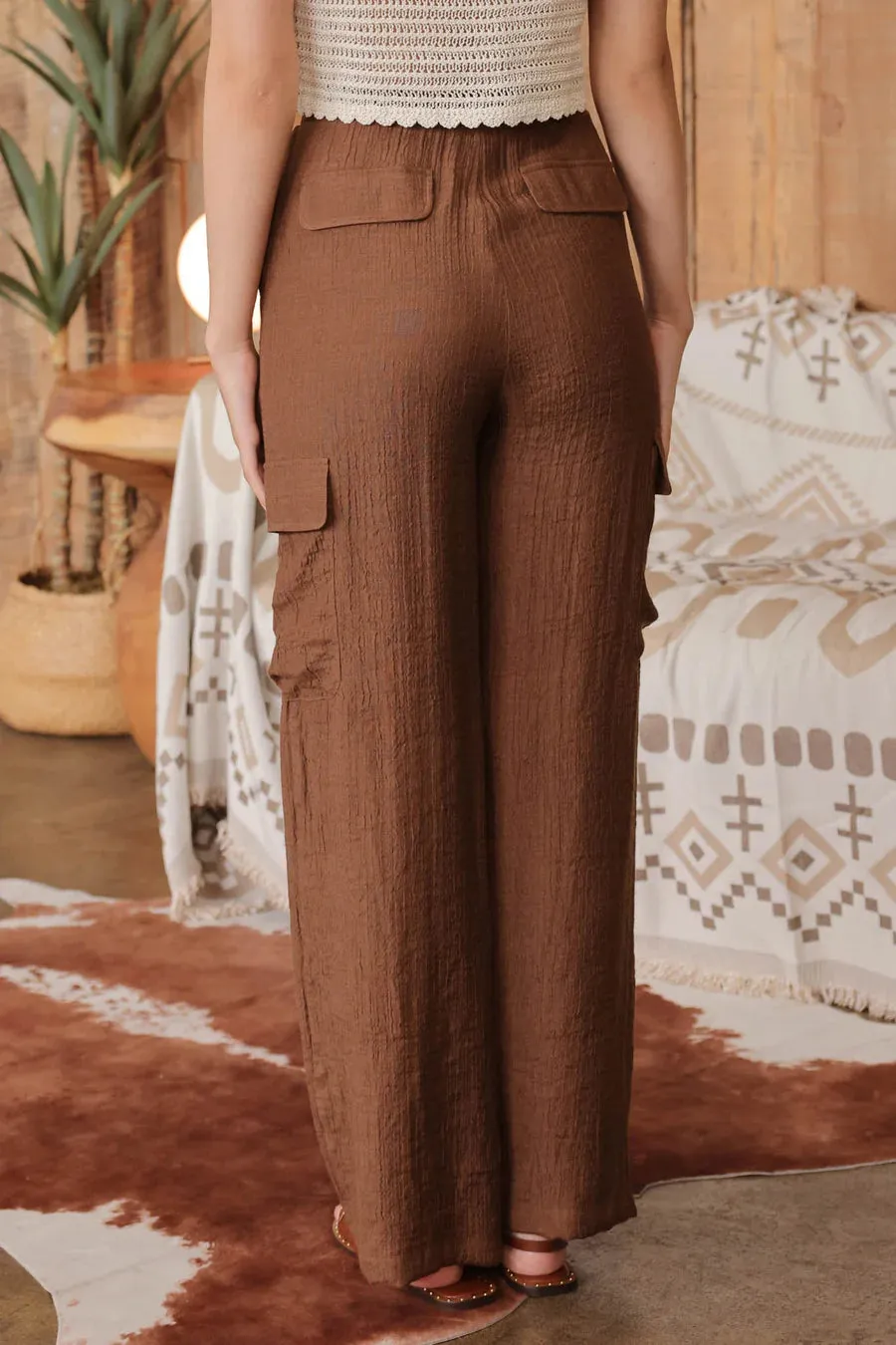 Wide Leg Drawstring Cargo Pants