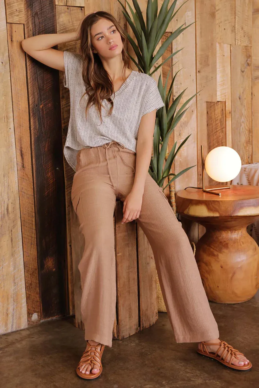 Wide Leg Drawstring Cargo Pants