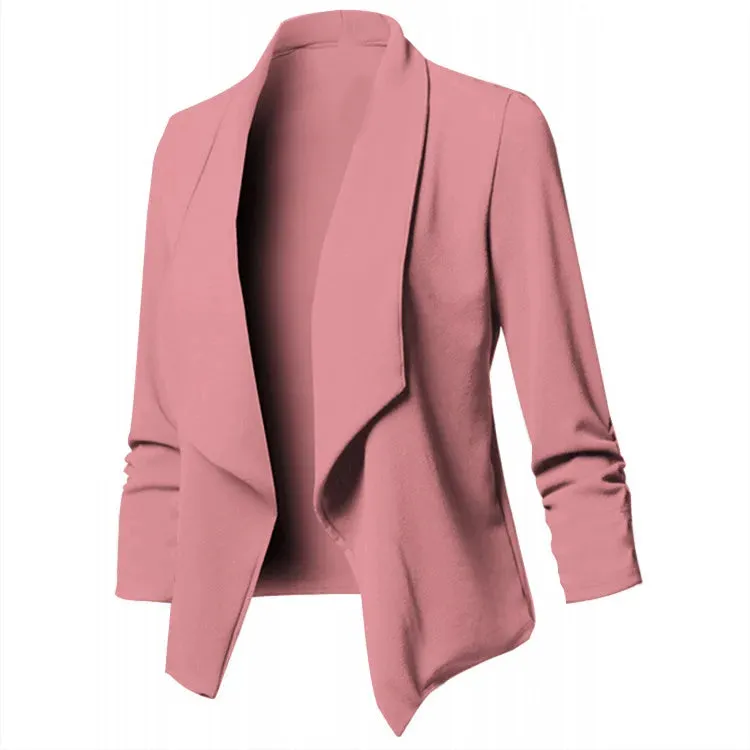 Women  Oversized Blazer S-5XL  Notched Long Sleeve Pleated Slim Cardigan