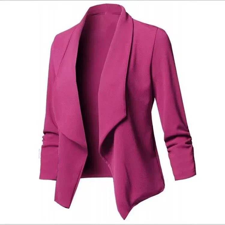 Women  Oversized Blazer S-5XL  Notched Long Sleeve Pleated Slim Cardigan