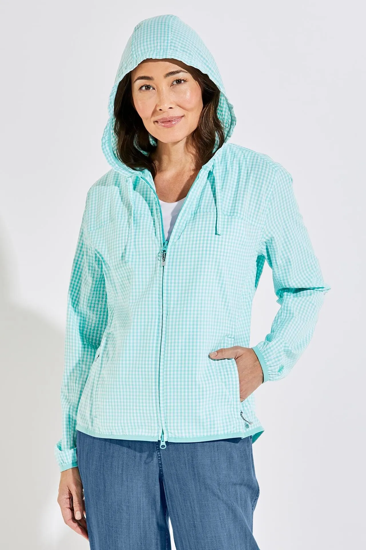 Women's Arcadian Packable Sunblock Jacket  |  Tea Green Gingham