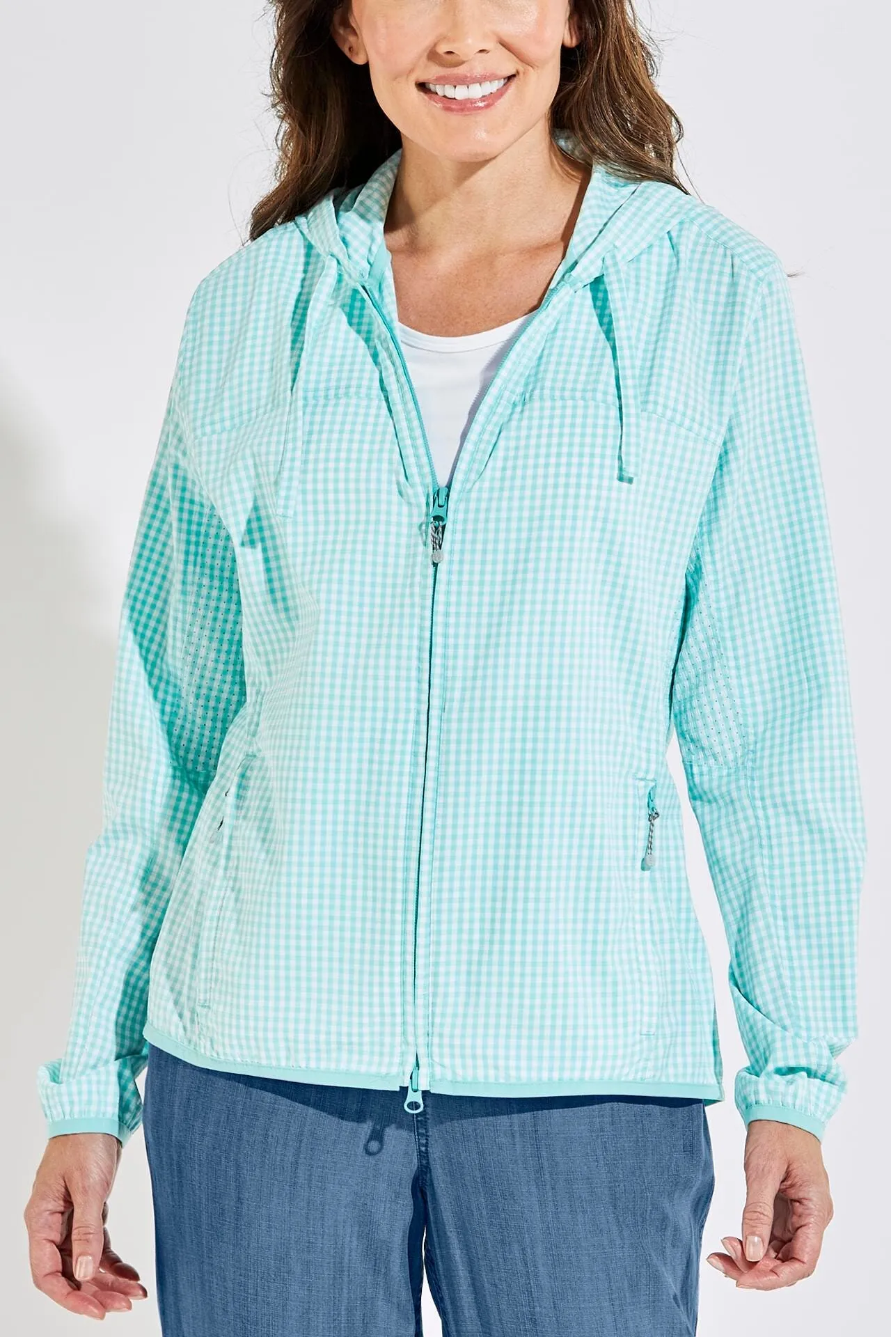 Women's Arcadian Packable Sunblock Jacket  |  Tea Green Gingham