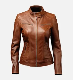 Women's Cafe Racer Brown Leather Jacket