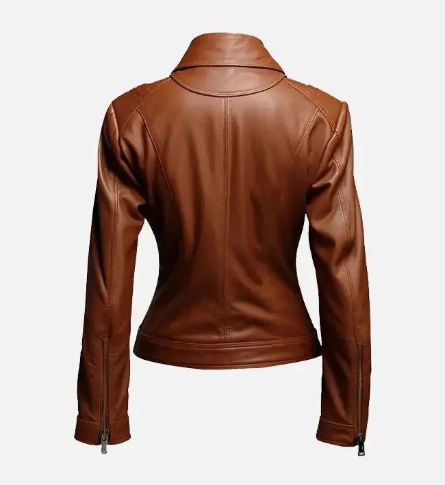 Women's Cafe Racer Brown Leather Jacket