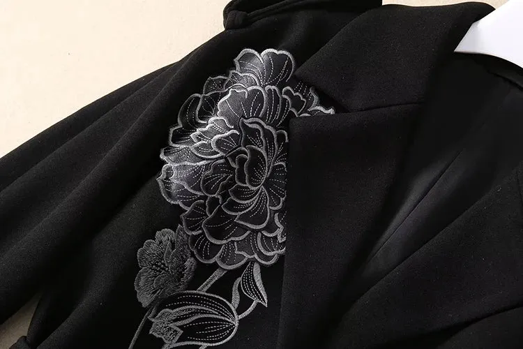 Women's Luxury Floral Embroidered Woolen Coat