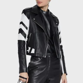 Women's Striped Leather Motorcycle Jacket